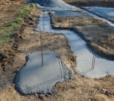 Le béton est coulé dans les fouilles