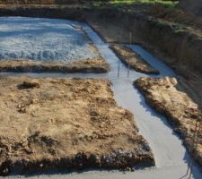 Le béton est coulé dans les fouilles