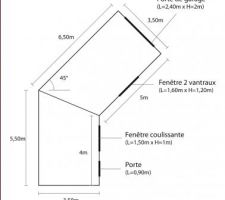 Et voici le plan de la maison de jardin, avec les cotes.