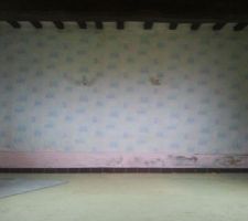 On doit casser la partie rose, car 7cm d'&eacute;paisseur en bas gal&egrave;re car on pr&eacute;vois 10cm de LDV / 2cm de vide d'air / 2cm de placo donc 14 cm, si on casse pas &ccedil;a ferait 9 cm de vide d'air en haut, pas top ...