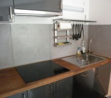 Plaque de cuisson Nutid HIN4, hotte Luftig BF325, un peu bruyante et faible en aspiration, mais c'est la cuisine de mon fils et il n'est pas un grand cuisto.
Le lave-vaisselle Renlig DW45 - 9 couverts s'est très bien intégré dans sa petite cuisine. La crédence est composée de carrelage 60x60 du coup les éléments hauts sont hauts mais convient à mon fils (il est grand)