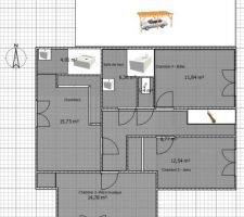 Premier plan "fait maison" de la maison... juste un début pour avoir une idée de ce qu'on veut 
Vue etage 1 . Il n'y a pas les côtes mais un carreau fait 1m2