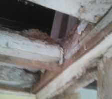 Poutre sortie de son logement, ils ont du poser quelque chose de sacr&eacute;ment lourd pour faire plier comme &ccedil;a