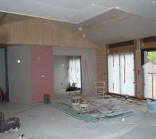 La pi&egrave;ce de vie avec cloisons et porte &agrave; galandage.