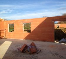 Un coup de fil du ma&ccedil;on le midi pour me dire que les murs &eacute;taient finis et voil&agrave;!!
3 jours avant, il n'y avait que le premier rang....