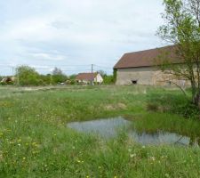 Le terrain vue de derri&egrave;re...avec notre marre au fond...
