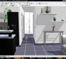 Représentation 3D de notre futur salon / couloir / cuisine