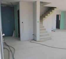 Placo fini vue sur l'entrée et les WC