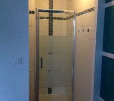 Salle d'eau dans notre chambre porte douche posée