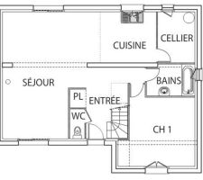 Petit apercu du rdc de notre future maison... Nous avons fait qq modifications notamment au niveau de la salle de bain qui sera privative à la chambre (avec douche a l'italienne !) Et puis des changements au niveau des ouvertures pour que ca colle parfaitement avec notre exposition :)