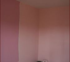 Chambre de notre petite dernière : rose clair et rose plus soutenu : sur la droite, le placard.