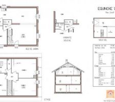 Plan de maison avec variante salle de bain au RDC en lieu et place du garde manger dans la cuisine. et wc à l'étage à, la place du rangement.