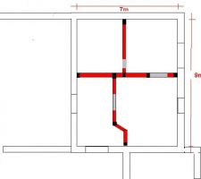 Plan des refends dans la partie nord de la maison. Grande piece de 9x7 divisée en quatre.