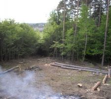 Et voilà, belle vue dégagée. Les arbres ne menacent plus la maison. On brule déjà les premières branches. Nettoyage de printemps !!