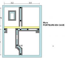 Refend sur semelle 35x60 cm 6HA10 15x35.
En noir les trous des raidisseurs.