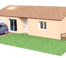 Vue d'ensemble de la maison par l'avant.
Plan 3D créé avec sweet home 3D