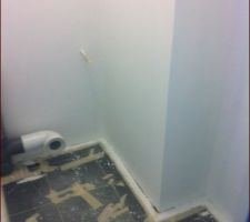 Commencement de la peinture : première couche. WC