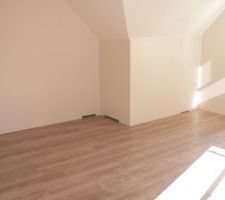 Le parquet est posé dans la chambre N°1.
Reste à poser les plinthes...

reste 2 chambres, le dressing, les WC, le palier à faire...