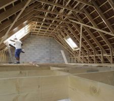 Première vue de l'étage, sans plancher. Vaste future pièce !