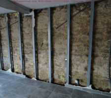 D&eacute;couverte du " derri&egrave;re" de la cloison. Il s'agit d'un mur recouvert d'un m&eacute;lange visiblement &agrave; base de chaux. Au pied du mur se trouve la source de l'humidit&eacute;. Un vide s&eacute;pare le mur de la dalle b&eacute;ton. A la base du mur, des petits trous ont l'air de communiquer avec l?ext&eacute;rieur, cela fait penser &agrave; des passage de souris.