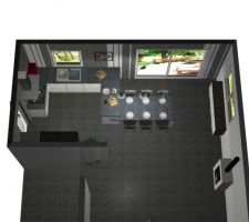 Représentation 3D de la future cuisine.
Vue du dessus.