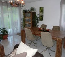 Nos nouveaux meubles commandés sur le site Massivum dans notre appartement en attendant d'avoir la maison : la table de salle à manger en palissandre