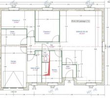 Plan intérieur de la maison avec cotations.