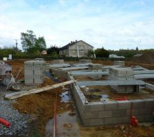 Préparation pour le coulage de la dalle:
-mise en place des poutrelles