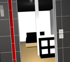 Rendu 3D: vue depuis sdb de la suite parentale vers la chambre dressing.