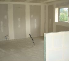 Chape anhydrite , on remarque la gaine pour la prise pour l'ilot centrale