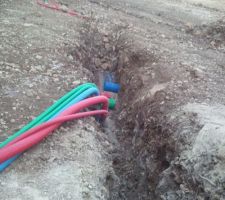 Les divers réseaux (Bleu=eau, Vert=Télécom, Rouge=Electricité)