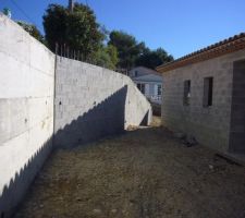 Mur descente accès garage.
vue de la maison.