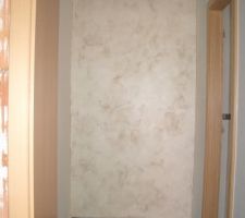 Peinture sabl&eacute;e iris&eacute;e pour le fond du placard de l'entr&eacute;e