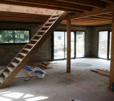 Le RDC n'&eacute;tait qu'un grand plateau avant pose des cloisons (pas de mur porteur mais un poteau central)