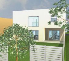 Coté Jardin.  
Voici ce que pourrait être notre maison dans l'hypotèse où nous arriverions à reserver le terrains que nous souhaitons acquérir... verdict fin octobre/début novembre....
Plus de vue sur http://www.maisoncc.fr/