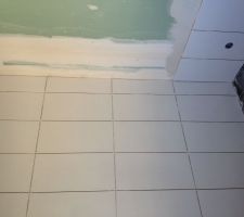 La fa&iuml;ence dans notre salle de douche &agrave; l'italienne avance bien ...vivement la moza&iuml;que