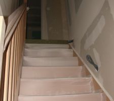 Une petite photot de l'escalier menant à l'etage avec sa rambarde en place.