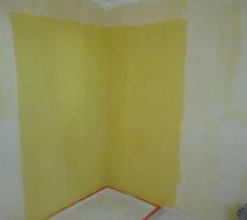 Pr&eacute;parartion des murs de la douche avec produit d'&eacute;tanch&eacute;it&eacute; en plus du primaire d'accrochage