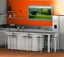 Bon... le mur rouge / orange, c'est pas forcément prévu comme ça hein ! :-) - Mais pour la disposition des éléments de cuisine, ça devrait se rapprocher de la réalité