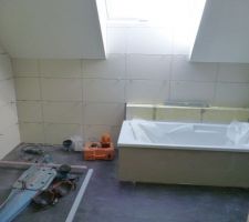 Mur de la SDB fraichement carrel&eacute;