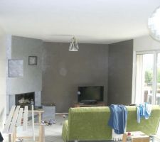 Salon beige/taupe et cheminée argentée
