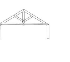 Voici une première idée, les pannes intermédières seront fixées avec des sabots métaliques sur la ferme d'un côté et dans les pignons de l'autre côté.