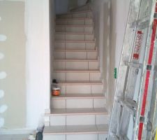 Protections des nez de marche de l'escalier améliorées par nos soins.