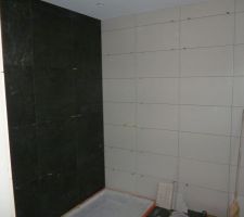 Murs en carrelage noir et blanc de la SDB du 1er &eacute;tage pos&eacute;s (sans lumi&egrave;re)