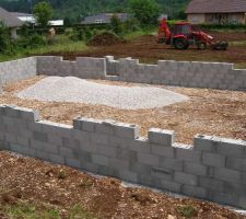 Le temps etait souvent pluvieux. planning sérré le maçon a monté les mur et à coullé la premiere chape quand le toit à été monté