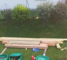 L'achat des differents materiaux necessaires (poteaux, chevrons, clins, plancher)