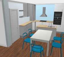 Vue 3D cuisine avec Ilôt Central