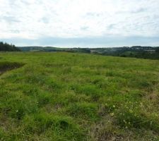 Vu à partir de Sud-Est vers le nord-Ouest. A gauche le contre bas du lotissement et accessoirement le futur accès au terrain.