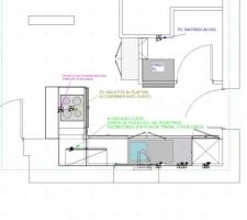 Vue du dessus pour montrer les encastrements prévus en cloison du frigo et d'une 1/2 colonne.
PLAN CUISINELLA QUIMPER