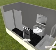 Représentation 3D de notre futur salle de bain.

Peu représentative car la faience n'y figure pas et que la cloison de la douche sera en fait une vitre